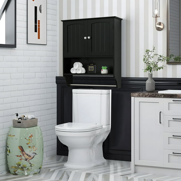 FANGSUM Wall Bathroom Cabinet with 1 Adjustable Shelf & Towels Bar,  Medicine Cabinet for Bathroom, Black