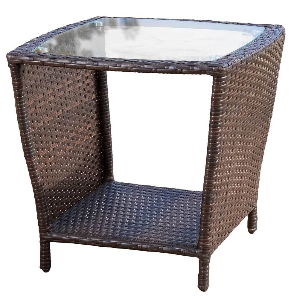 Jackson Outdoor Multibrown Wicker Side Table with glass