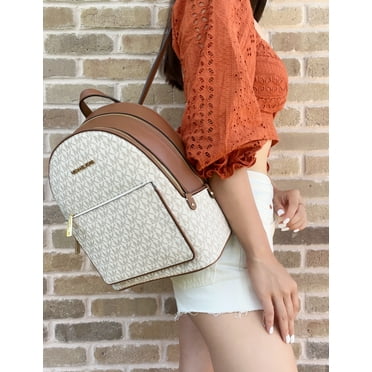 Michael Kors Womens Kenly Medium Adina Backpack Pebbled Leather Vanilla MK Signature