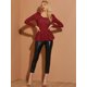 thumbnail image 3 of Camisa Peplum Estampada Allegra K Leopardo Cuello Redondo Mangas Largas Rojo L, 3 of 6