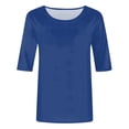 thumbnail image 4 of Yuanlong Womens Solid Color T Shirt Crew Neck Elbow Length Sleeve Tee Relaxed Fit Casual Office Versatile Layering Top, 4 of 5