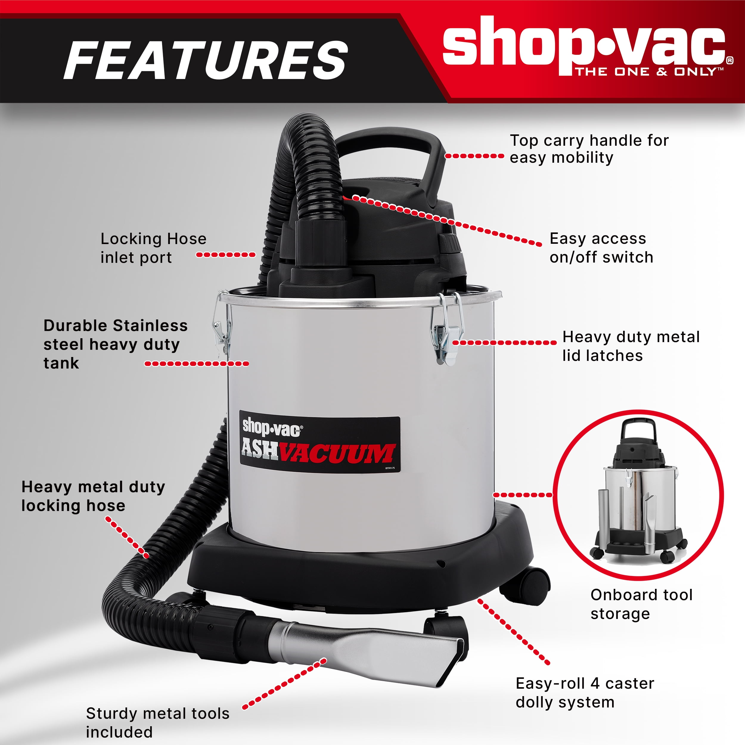 Shop-Vac 5 Gallon 2.0PHP Stainless Steel Ash Vac w/ Dolly