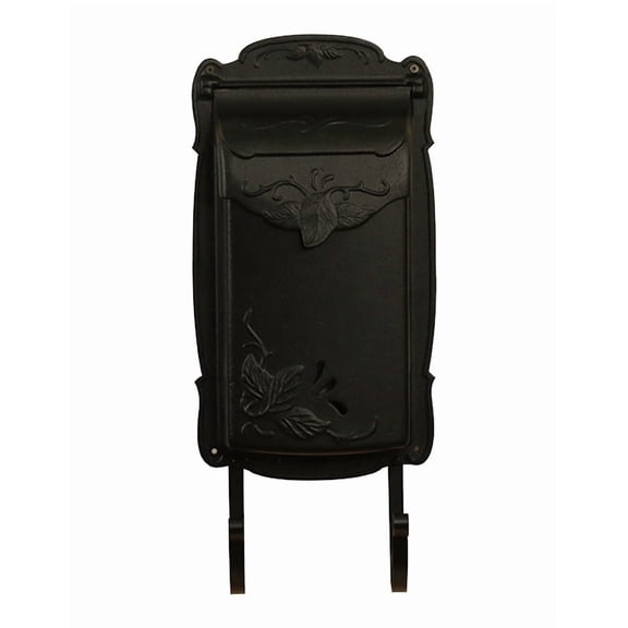 Floral Vertical Black Wall-Mounted Mailbox