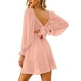 thumbnail image 6 of SDNall Chiffon Dresses for Women Fashion Casual Squard Neck Solid Color Long Sleeve Backless Lacing Dress Mini Dresses (Pink, Sizes S-XXL), 6 of 9