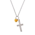 thumbnail image 2 of Delight Jewelry Yellow Crystal Heart Be Strong and Courageous Engraved Cross Zoey Necklace, 28", 2 of 4