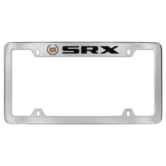 Cadillac SRX Chrome Plated Metal Top Engraved License Plate Frame Holder