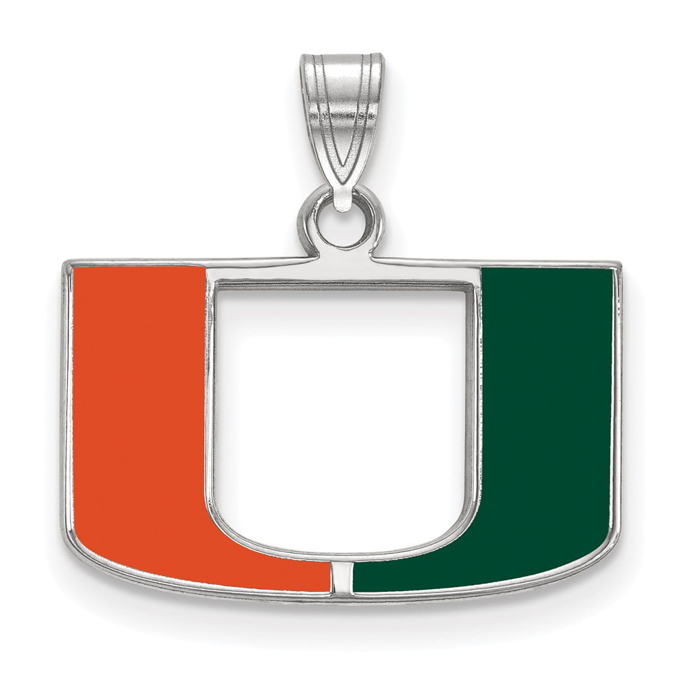 Solid 925 Sterling Silver Official University of Miami Small Pendant Charm 19mm x 20mm