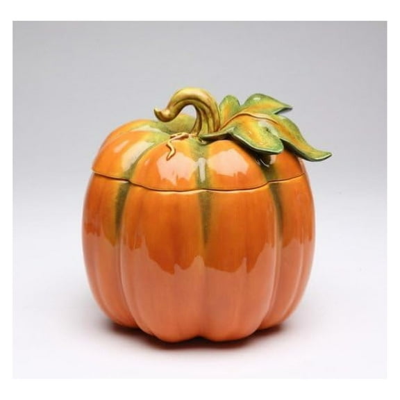 10365 Fine Ceramic Thanksgiving Harvest Pumpkin Cookie Candy Jar, 6-1/2"