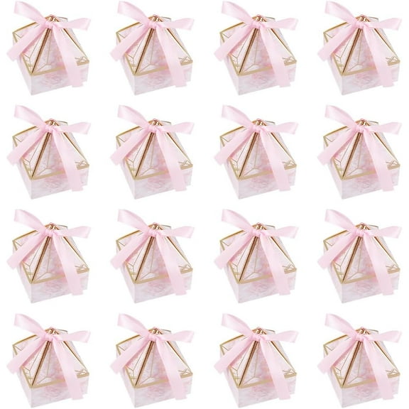 60pcs Pink Wedding Gift Box Diamond Shape Candy Box with Bow Ribbon Diamond Shape Candy Box for Wedding Bridal Party Birthday Party Decoration 27.5x27.5x33.4inch DIY
