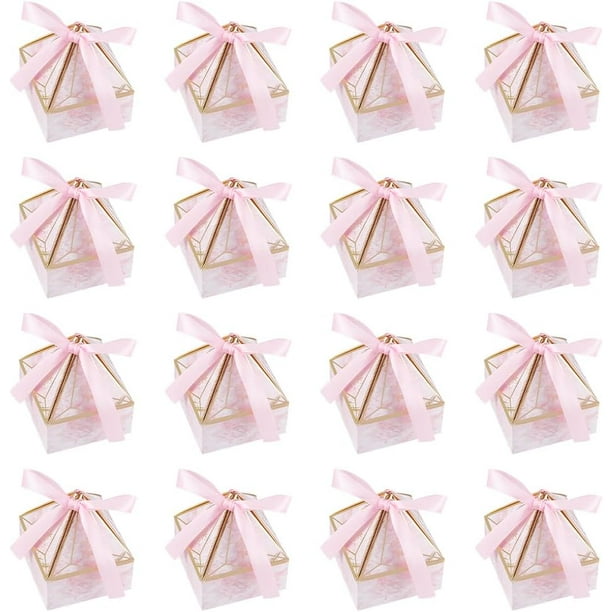 60 cajas de regalo de boda rosas con forma de diamante y cinta, para decoración de bodas, fiestas de cumpleaños, 27,5 x 27,5 x 33,4 pulgadas.