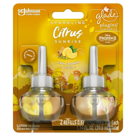 Glade PlugIns Refill 2 CT, Sparkling Citrus Sunrise, 1.34 FL. OZ., Scented Oil Air Freshener