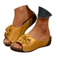 thumbnail image 3 of Beach Wedding Floral Sandals Women Low Wedge Platform Slides Dressy Summer Comfort, 3 of 8