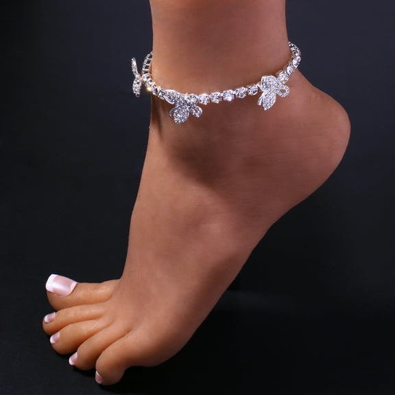 Cute Cuban Butterfly Anklet 14K White Gold for Women Hip Hop Chunky Cuban Anklet Bracelet Rhinestone Iced Out Jewelry