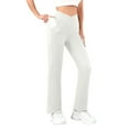 thumbnail image 4 of Women's Low Rise Fleece Lined Pants, Straight Leg Thermal Yoga Pants, Casual Solid Color Lounge Pants, Warm Winter Tights, Athleisure Pants with Pockets White M, 4 of 8
