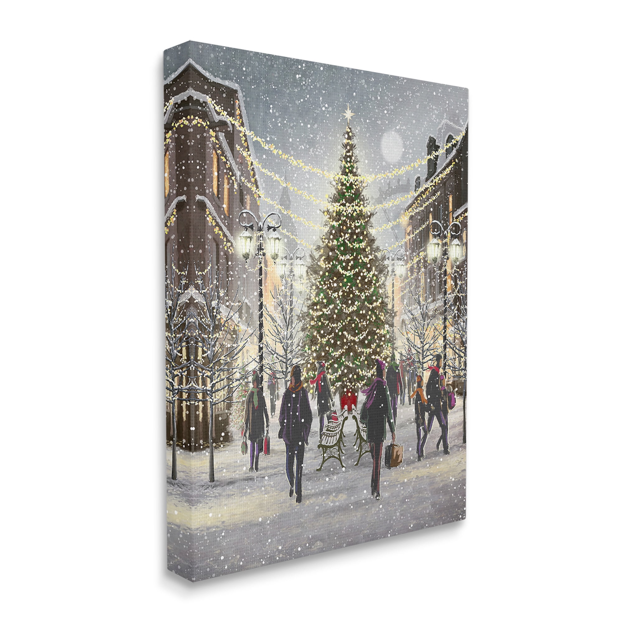 Stupell Industries Town Christmas Tree Holiday Painting Gallery Wrapped Canvas Art Print Wall Art, 16 x 20