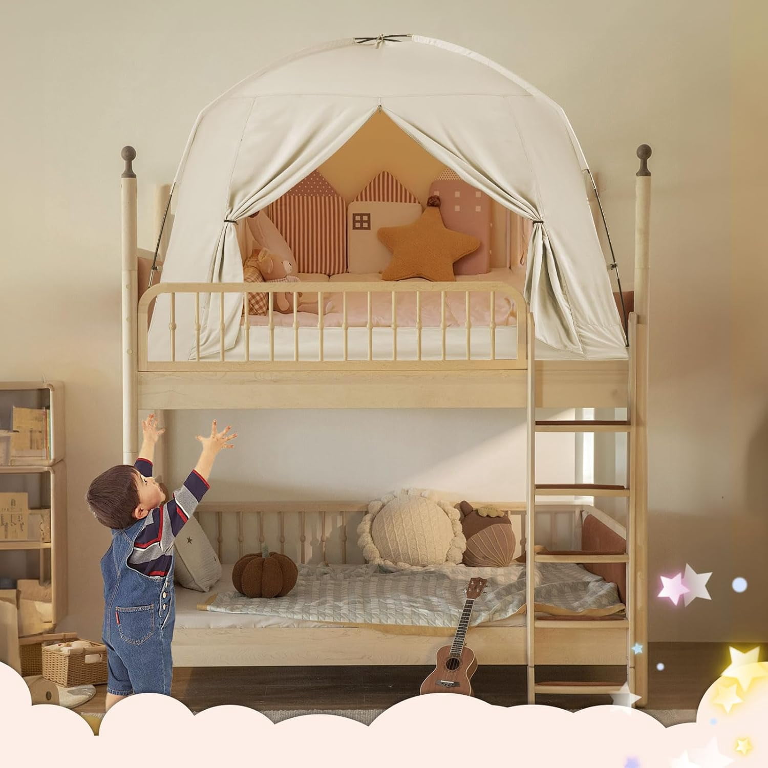 Bed Tents for Kids and Adult, Portable 100% Breathable and 85% Blackout Toddler Dream Play Tent, 3 Doors Big Privacy Space Sleeping Canopy for Floor or Twin Full Queen Sizes Bed (Khaki, Twin-Size)
