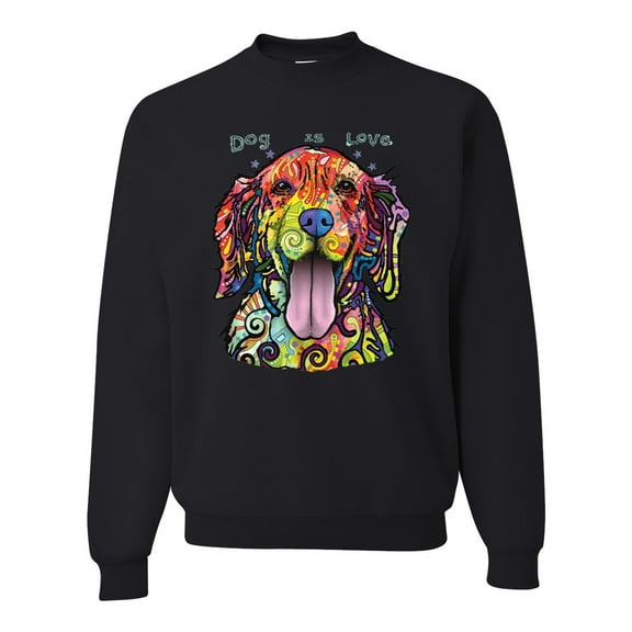 Wild Bobby Dean Russo Golden Retriever Is Love Dog Is Love Dog Lover Unisex Crewneck Graphic Sweatshirt, Black, Small