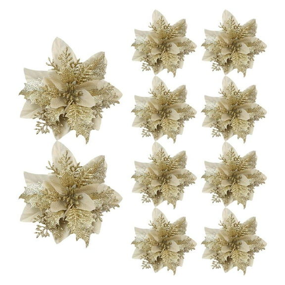 LONPUN XIAOBAN 10 Pcs Glitter Poinsettia Flowers, Artificial Xmas Flower Simulation Decoration Flower, DIY Christmas Tree Wreath Ornaments Xmas Tree Ornaments for Wedding Party Wreath Decoration E4Q9