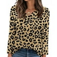 thumbnail image 6 of VgaVtl Plus Size Tshirts Women V-Neck Long Sleeve Ladies Tops Camping Loose Leisure Leopard Print Fancy Yellow Shirts,S, 6 of 7