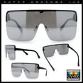 thumbnail image 2 of Minimal Oversized Half Rim Shield Flat Top Plastic Mafia Mogul Sunglasses Black - Silver Mirror, 2 of 6