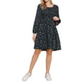 thumbnail image 2 of INSPIRE CHIC Square Neck Dresses for Women Long Sleeves Floral Smocked Midi Dress XS Dark Blue, 2 of 6