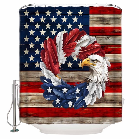 American Flag Bathroom Shower Curtains with 12 Hooks Polyester Waterproof Shower Curtain for Stalls and Bathtubs Blue Red USA Flag Eagle Wreath Decorative Bathroom Privacy Curtain 48x72 Inches