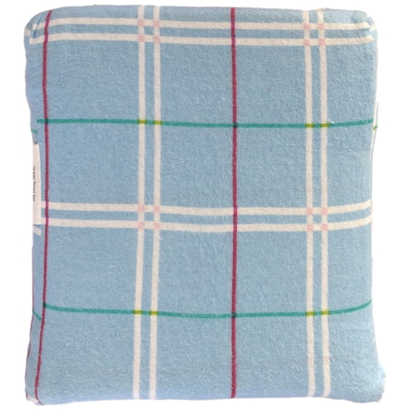 Blue Window Pane Plaid Flannel Sheet Set, Brushed Cotton Queen Bed Sheets