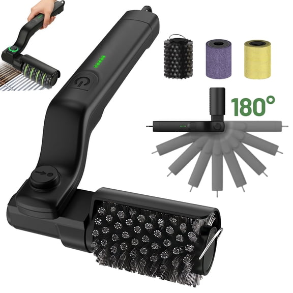 Electric Grill Brush for Outdoor Rechargeable,3-in-1 Cordless Stainless Steel Grill Cleaner Kit,3-Speed Control & 180° Adjustable,Automatic Grill Cleaning Brush for Camping Outdoor Grill