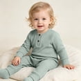 thumbnail image 2 of Jalioing Infant Baby Long Sleeve Romper Solid Color Jumpsuit Comfy Cute Cotton Bodysuit Fall Winter Outfits 0-24 Months, 2 of 8