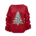 thumbnail image 2 of Yteetum Sweatshirt for Women Oversized Crewneck Christmas Pleated Ruffle Trim Pullover Hoodless Sweatshirts Tops Womens Casual Christmas Graphic Print Round Neck Loose Lantern Sleeve Xmas Sweatshirts, 2 of 5