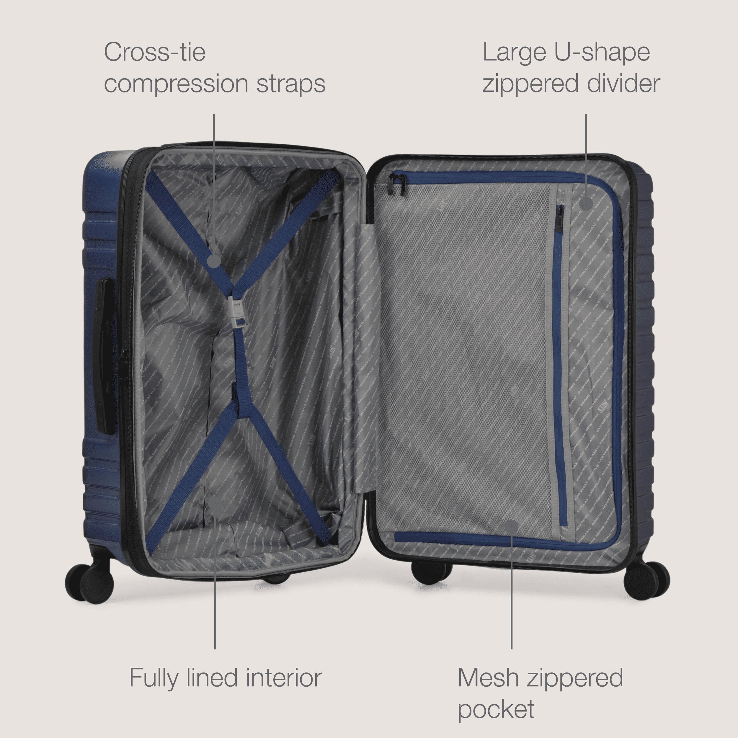 U.S. Traveler Boren Hardside Rugged Spinner Luggage, Navy, 30" Checked Large