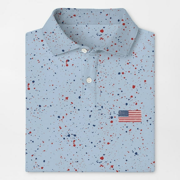 Blue USA Splatter Polo Shirt for Men Women American Golf Shirt Short Sleeve