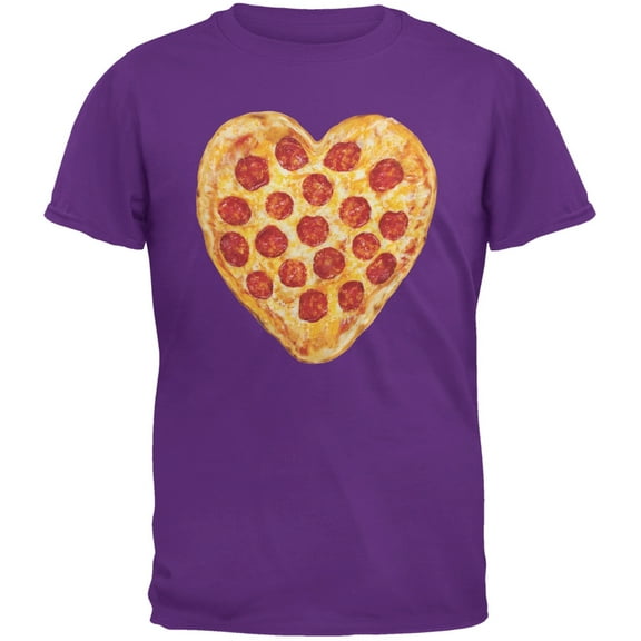 Pepperoni Pizza Heart Purple Adult T-Shirt - Small