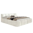 thumbnail image 3 of Christopher Knight Home 92.5" California King Size Bed Frame, Thick Headboard Footboard, Block Style, White Boucle Upholstery, 3 of 11