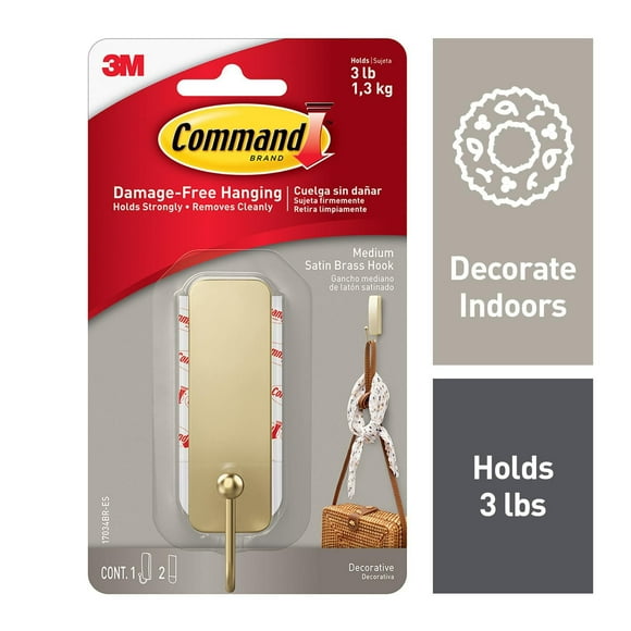 Command Decorative Metal Coated Hooks, 17034BR-EF, Metal Hooks 17034BR-EF