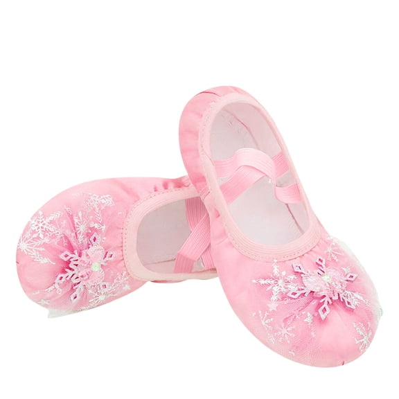 Gpaecead Girls Snowflake Print Ballet Shoes Soft Sole Practice Flats Canvas Dance Yoga Gymnastics Cat Paw Flats, Pink