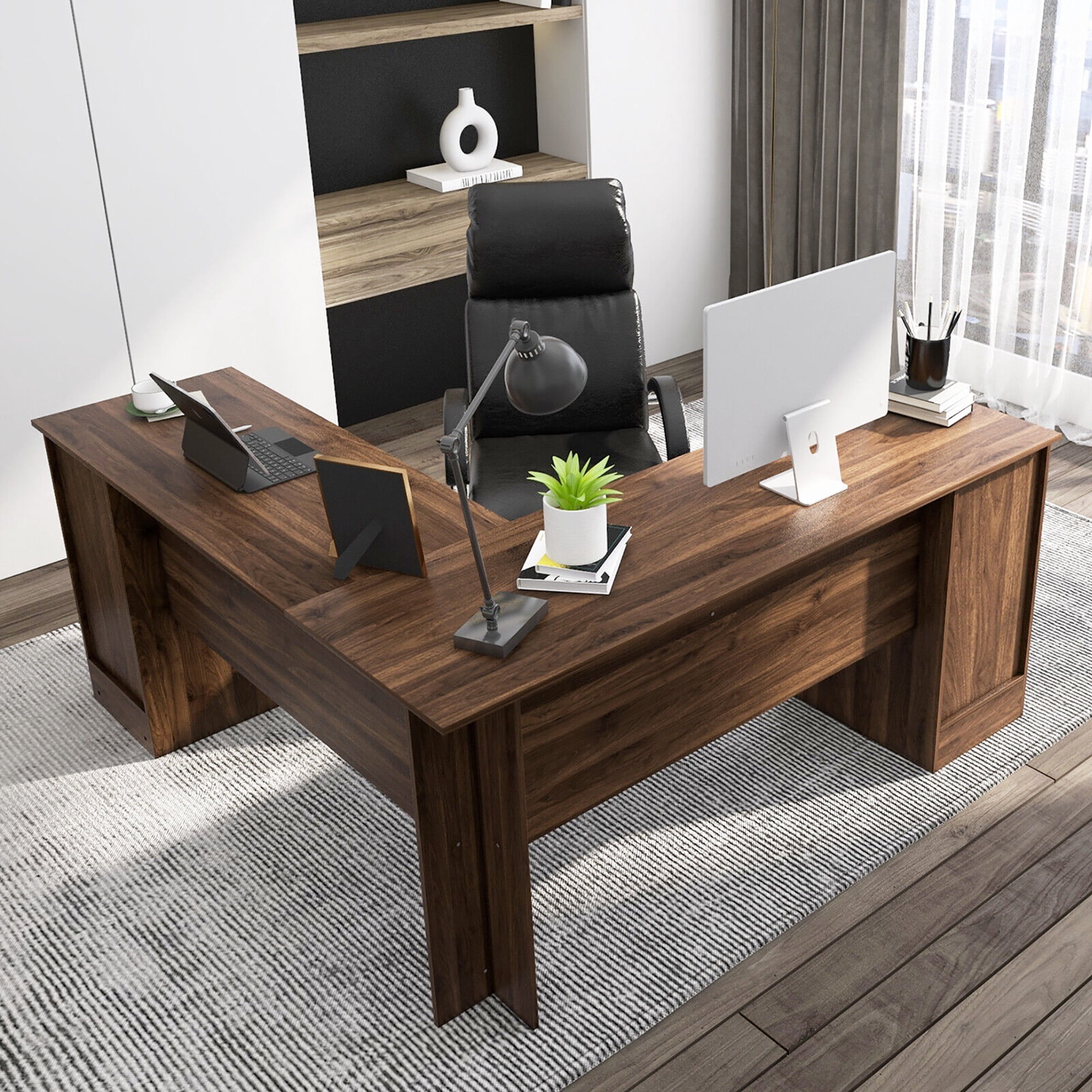 Gymax 66.5'' L-Shaped Office Desk with Drawer, Keyboard Tray