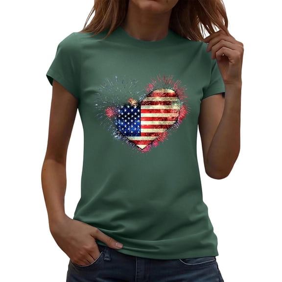 Zynoxe Womens T Shirts Independence Day Patriotic Short Sleeve Graphic Tees Casual Round Neck Going Out Summer Tops Tee (#02 Green,L)