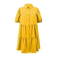 thumbnail image 6 of Dolkfu Mini Women'S Summer&Fall Dresses Short Sleeve Retro Collared Yellow Dresses Relaxed Fit Solid Refined Modern Shirt Dress Yellow,Xxl, 6 of 6