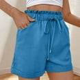 thumbnail image 5 of UAMVSH Cotton Linen Shorts for Women Summer Fashionable Cuffed Hem Shorts Classic Elastic Waist Drawstring Shorts with Pockets, 5 of 7