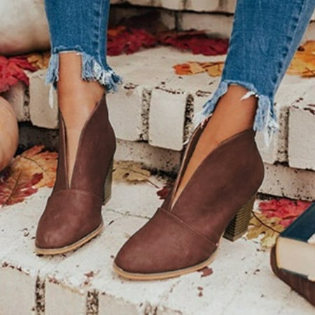 

iLUGU Ankle Women s Boots Booties Short Stacked Boots Fahsion Boots Leather Heel Women s Boots