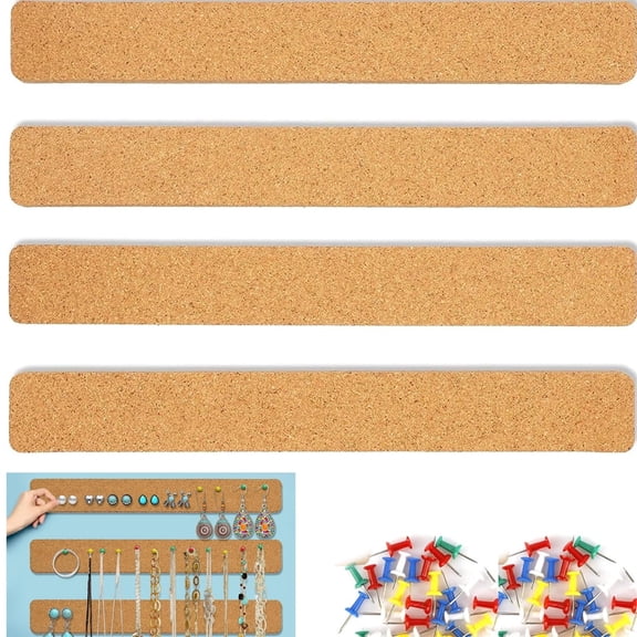 Tutuviw 4Pcs Bulletin Board Self-Adhesive,Cork Board,15x2" Lightweight Bulletin Board Cork Strips for Wall,Felt Pin Board Bar Strips,Notice Board with 20 Push Pins for Photos,Schedules,Office Decor