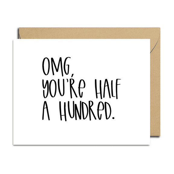 Funny Birthday Card – “OMG, You're Half a Hundred” Design – Blank Inside, Envelope Included – Perfect for Milestone Birthdays, 50th Birthday Celebrations