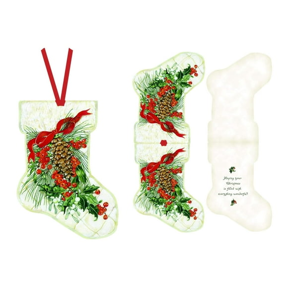 LPG Greetings Botanical Christmas Stocking Keepsake Ornament Box of 12 Christmas Cards