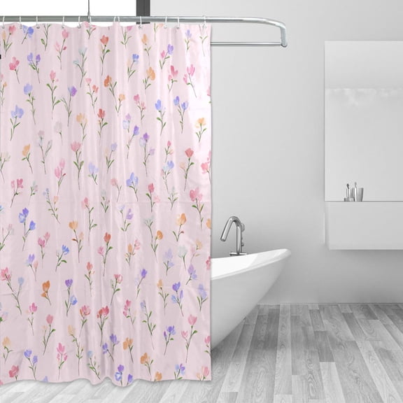 Multicolor Flowers on Pastel Color Background Shower Curtains with 12 Hooks Waterproof Bathroom Decor 66" x 72"