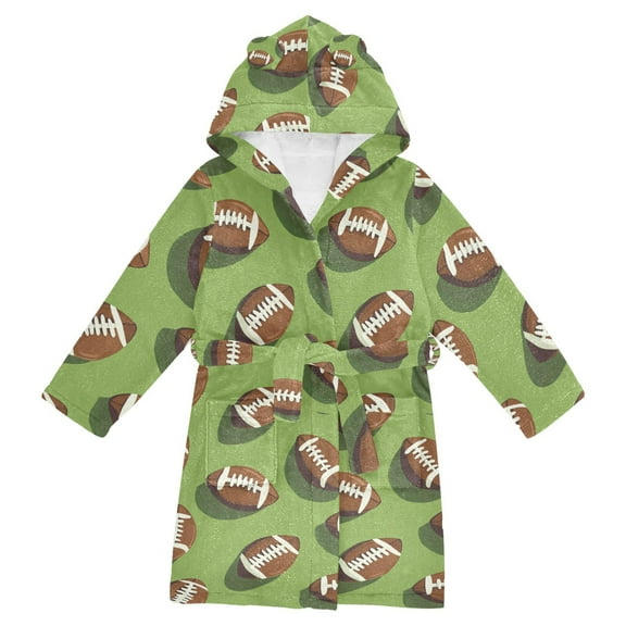 FORMRS Niños Bathrobe Unisex Hooded Robe Soft Plush Pajamas Sleepwear, Size 2-3T, Game Day Footballs