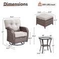 thumbnail image 4 of OPOHORO 5 Pieces Outdoor Conversation Set, with with T Shape-Back Cushions, Side Table and Ottomans, Brown Wicker Patio Furniture Swivel Rockers for Porch and Yard, Beige, 4 of 13