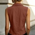 thumbnail image 5 of Miluxas Women's Sleeveless Button Down Blouse Collared Pleated Front Loose Tunic Shirts Work office Casual Tank Tops Lightweight Summer Outfit Brown, 5 of 9