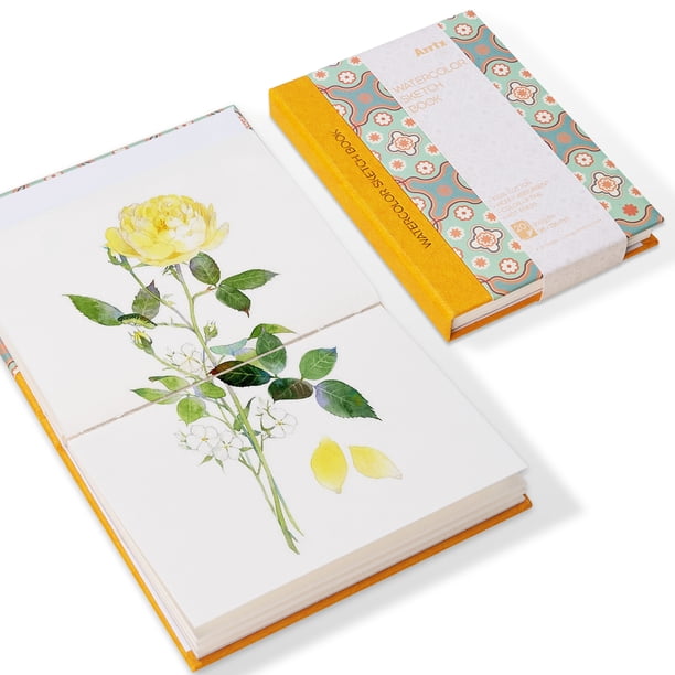 Arrtx Cuaderno de Bocetos de Acuarela, 100% Algodón 140 Lb/300 Gsm Prensado en Caliente Libre de Ácido Papel de Acuarela, 20 Hojas 5.35 x 3.86'' Cuaderno Diario de Acuarela