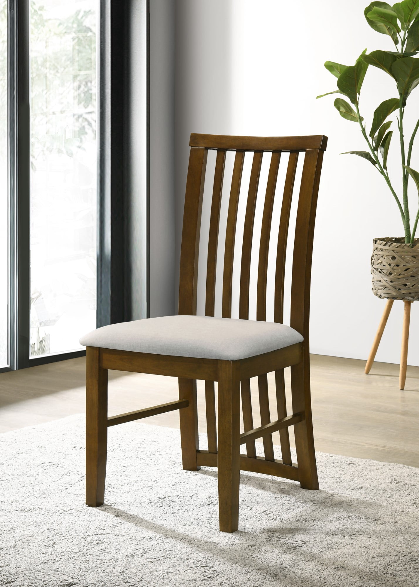 Home Design Osaka 7-Piece Dining Set, Warm Gray/Brown, Rectangular Table, Slatted-Back Cushioned Chairs